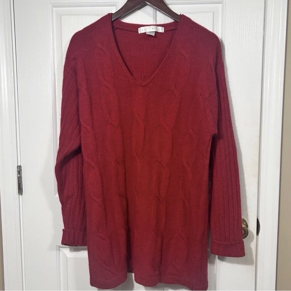 The Limited Red Lambswool Angora Cable Knit V-Neck Sweater Tunic Women's Medium